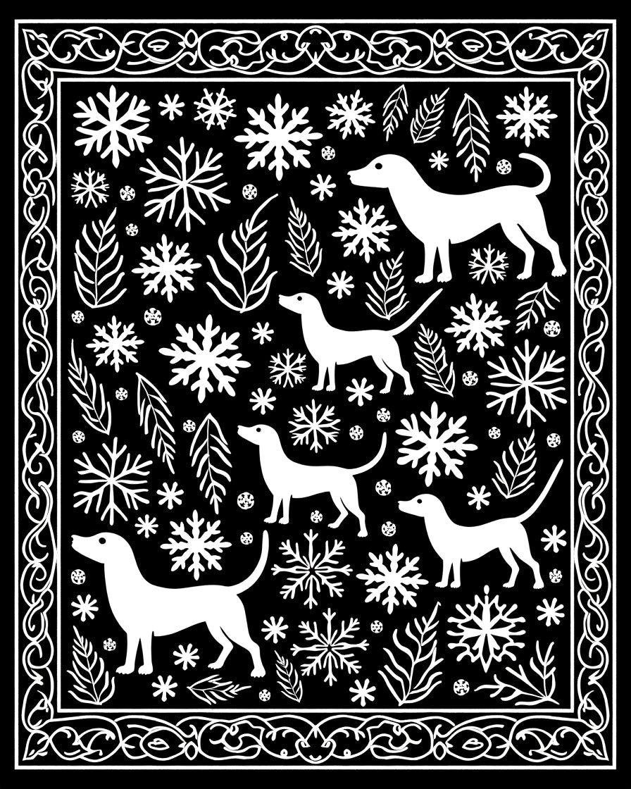 White Dogs Snowflakes Border Art Rug