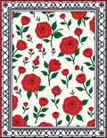 Classic Red Rose Garden Border Rug