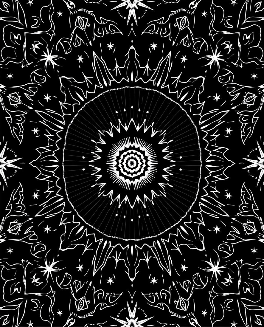 Monochromatic Abstract Starburst Mandala Rug