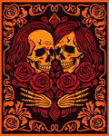 Fiery Skull Embrace Rose Tapestry Rug