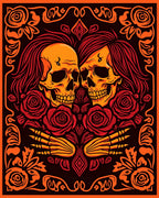 Fiery Skull Embrace Rose Tapestry Rug