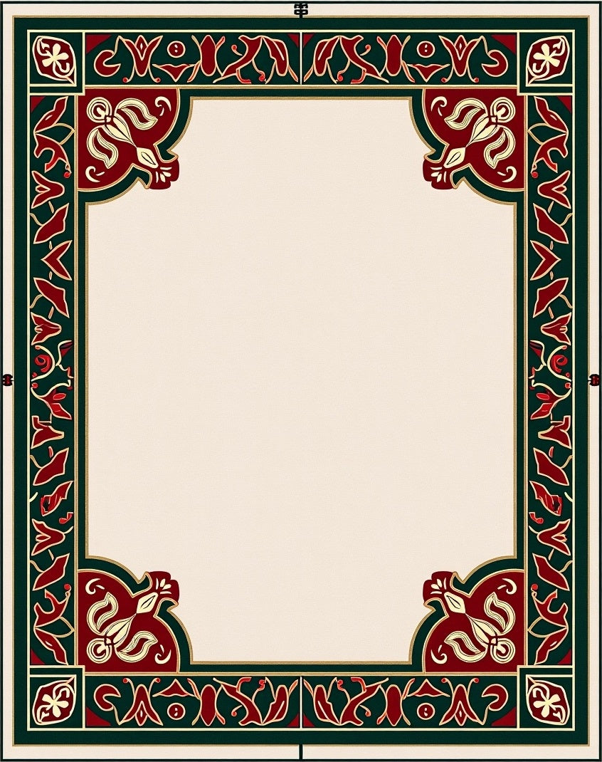 Crimson Green Gold Floral Border Rug