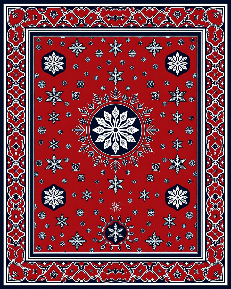 Crimson Navy Starburst Mandala Rug
