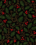 Festive Green Pine Red Berry Swirl Rug