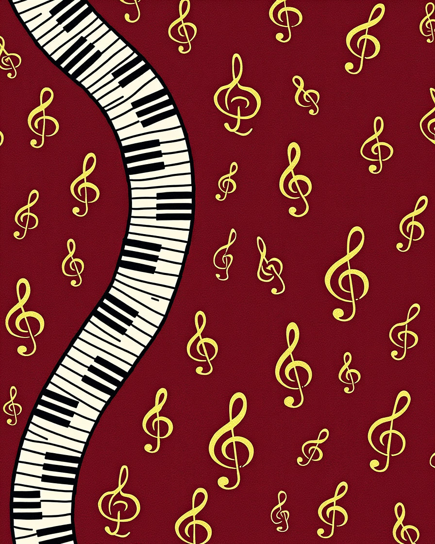 Crimson Treble Clef Piano Keys Rug
