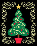 Festive Green Christmas Tree Floral Border Rug