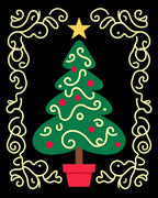 Festive Green Christmas Tree Floral Border Rug