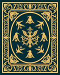 Golden Birds on Teal Ornate Oval Rug