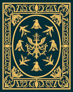 Golden Birds on Teal Ornate Oval Rug