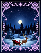 Winter Night Deer Sleigh Serene Landscape Rug