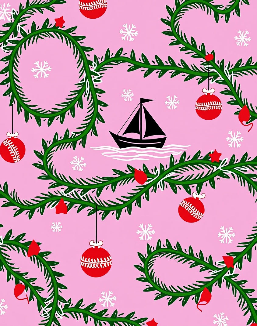 Pink Green Sailboat Christmas Garland Rug