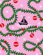Pink Green Sailboat Christmas Garland Rug