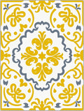 Yellow Gray Rococo Scroll Medallion Rug