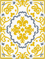 Yellow Gray Rococo Scroll Medallion Rug