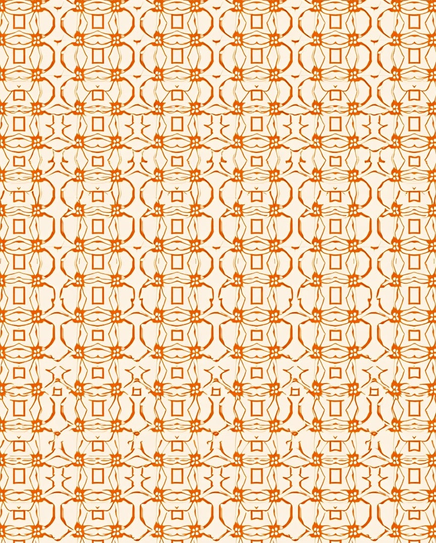 Orange Scrollwork Blossom Geometric Rug