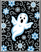 Playful White Ghost Blue Snowflakes Rug