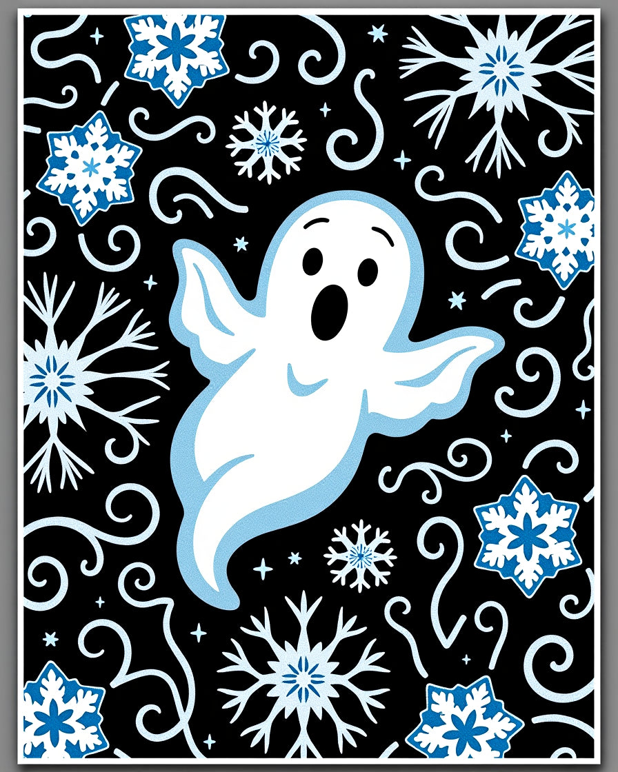 Playful White Ghost Blue Snowflakes Rug