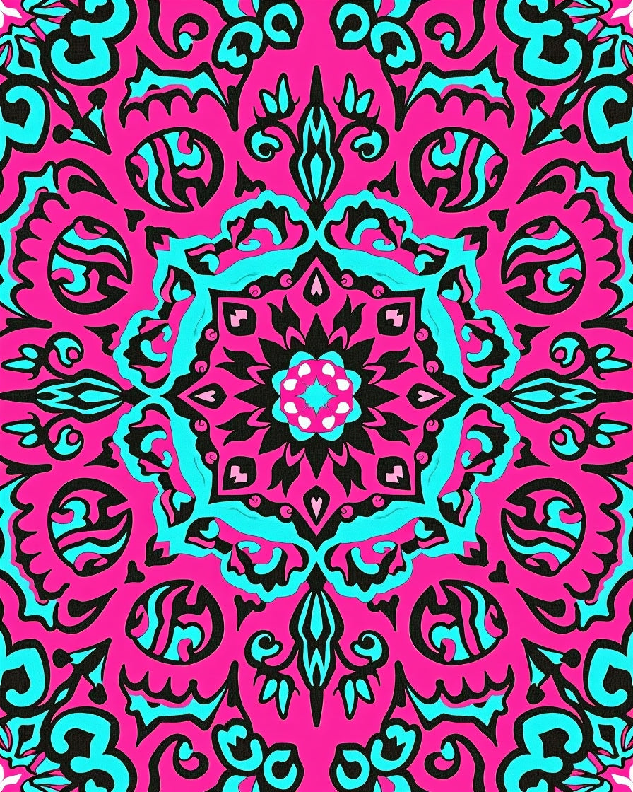Vibrant Hot Pink Tribal Mandala Rug