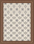 Cream Black Detailed Floral Medallion Rug