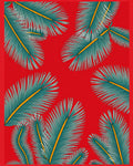 Red Teal Palm Frond Nature Rug