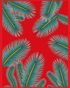 Red Teal Palm Frond Nature Rug