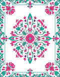 Pink Teal Floral Medallion Border Rug