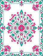 Pink Teal Floral Medallion Border Rug