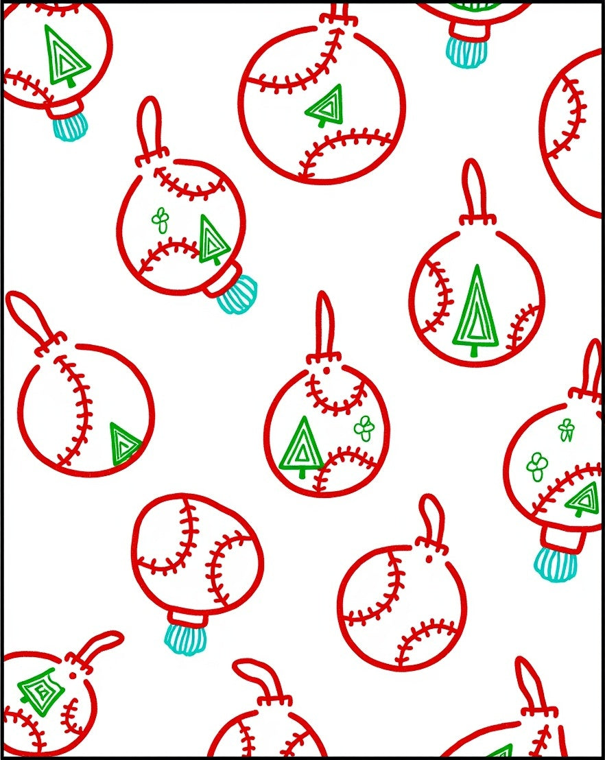 Red White Green Christmas Baseball Ornaments Rug