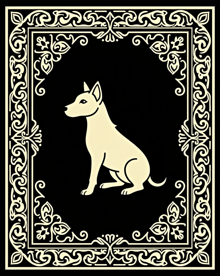 Classic Dog Silhouette Ornate Frame Rug