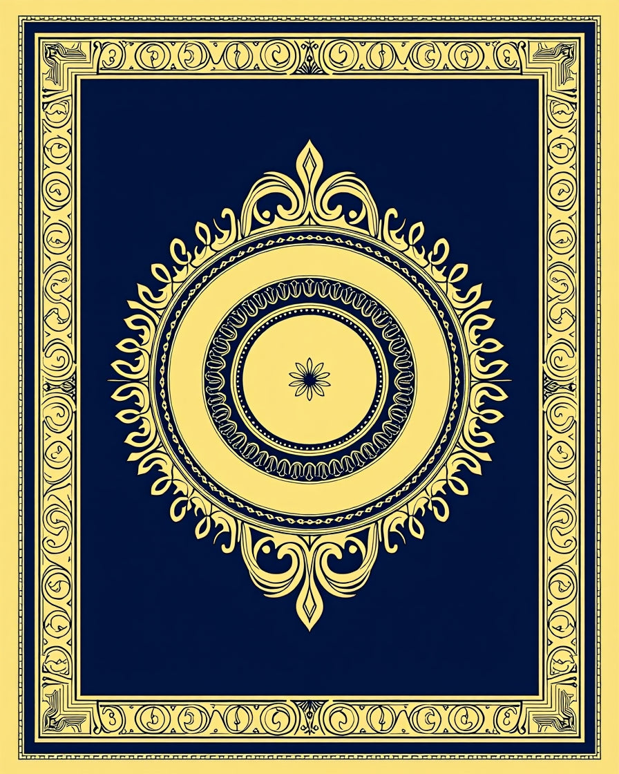 Gold Floral Medallion Navy Yellow Rug