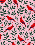 Charming Red Birds Greenery Pink Background Rug