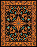 Orange Black Teal Floral Scroll Medallion Rug