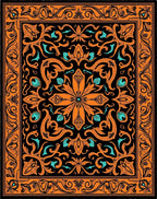 Orange Black Teal Floral Scroll Medallion Rug