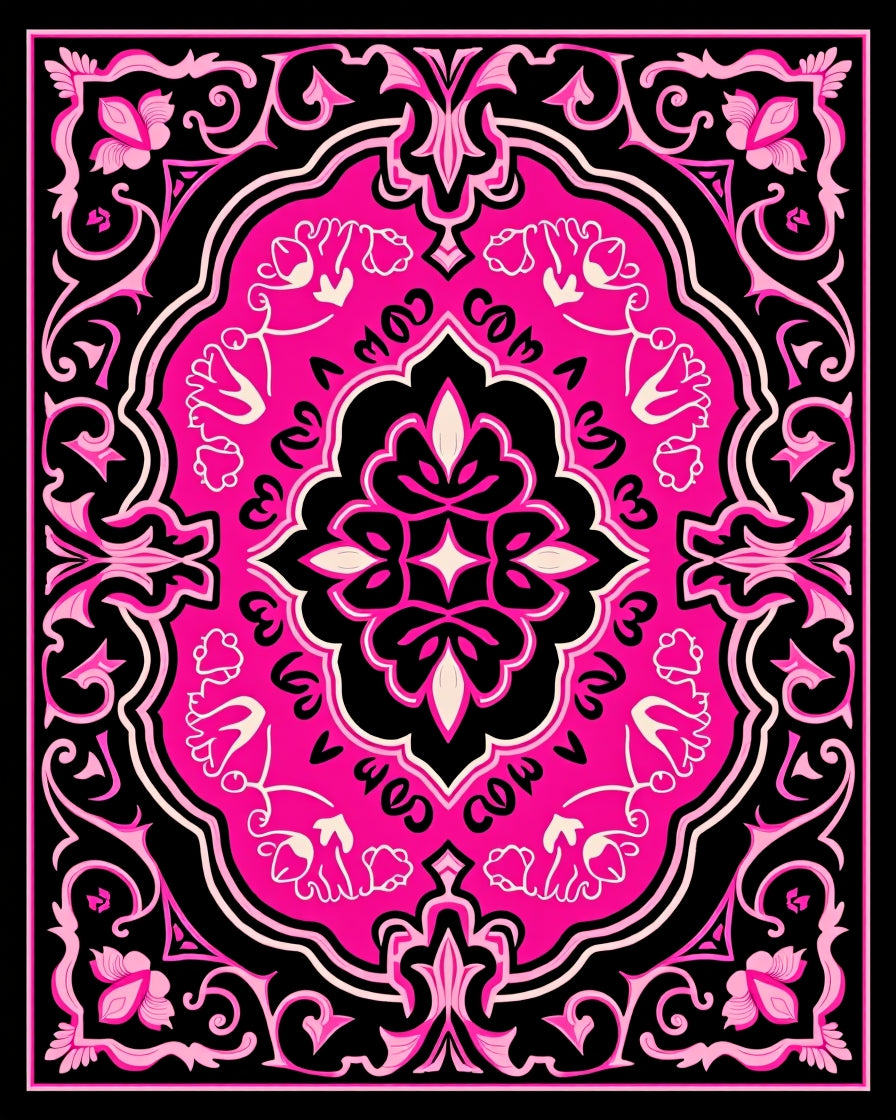 Vibrant Pink Baroque Floral Medallion Rug
