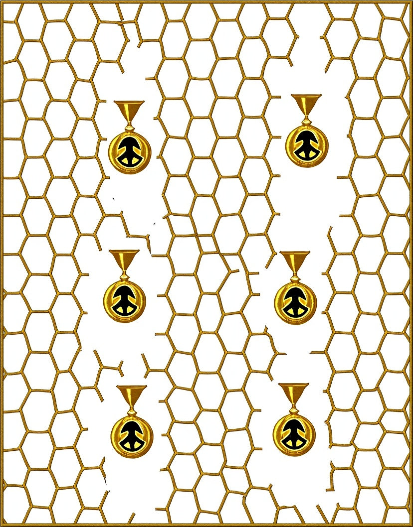 Golden Hexagon with Peace Medallions Rug