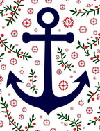 Navy Anchor with Red Floral Vines Rug
