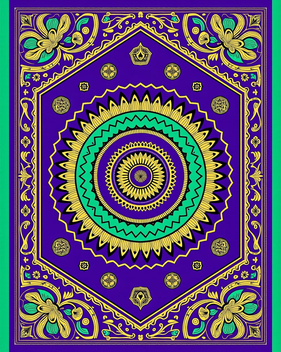 Vibrant Purple and Gold Medallion Rug