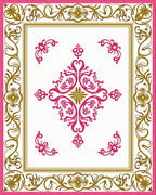 Pink Gold Floral Scrolled Border Rug