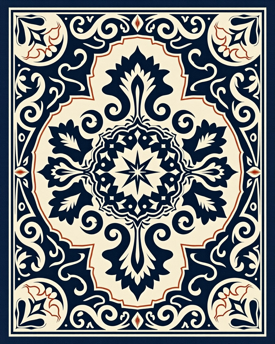 Classic Navy Floral Medallion Rug