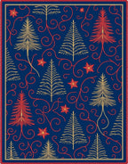 Festive Navy Blue Trees Swirl Accents Rug