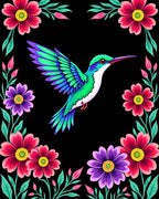 Colorful Hummingbird Floral Frame Rug