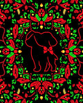 Round Floral Red Green Puppy Motif Rug
