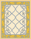 Cream Blue Yellow Ornate Lattice Rug