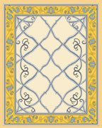 Cream Blue Yellow Ornate Lattice Rug