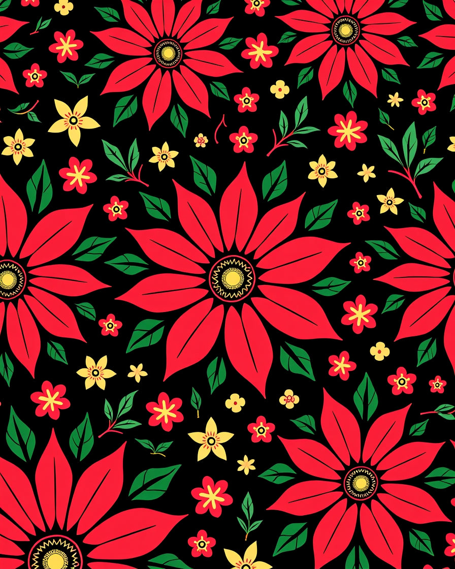 Bold Red Yellow Floral Garden Rug