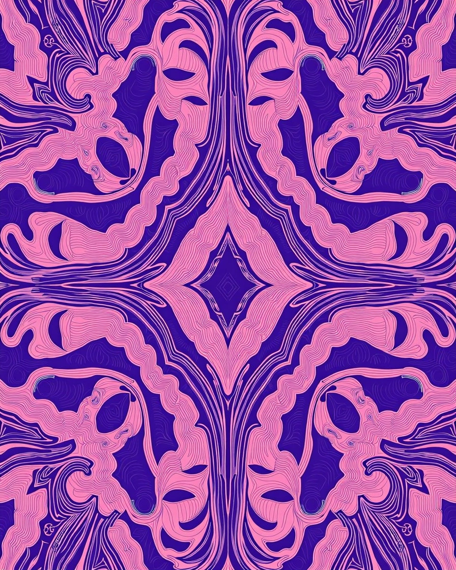 Pink Amorphous Swirls on Indigo Rug