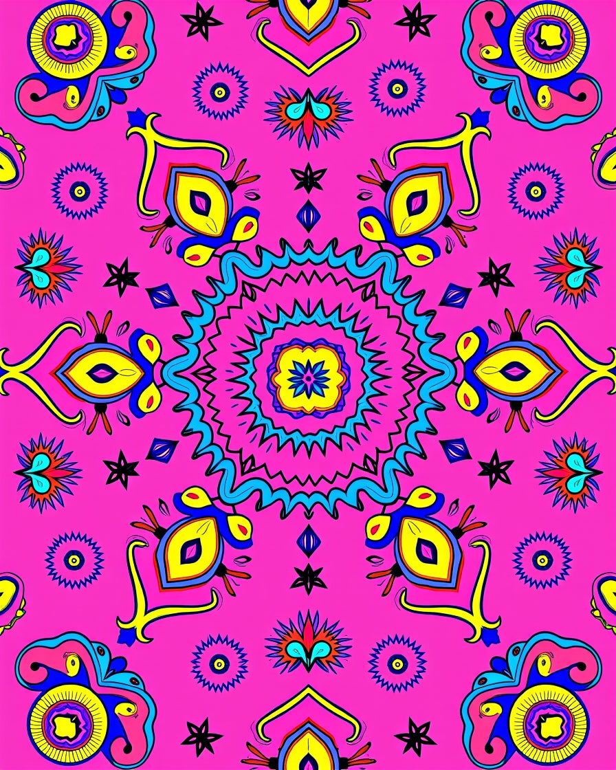 Vibrant Pink Psychedelic Floral Medallion Rug