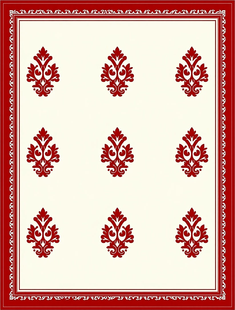 Scarlet Damask Border Cream Field Rug