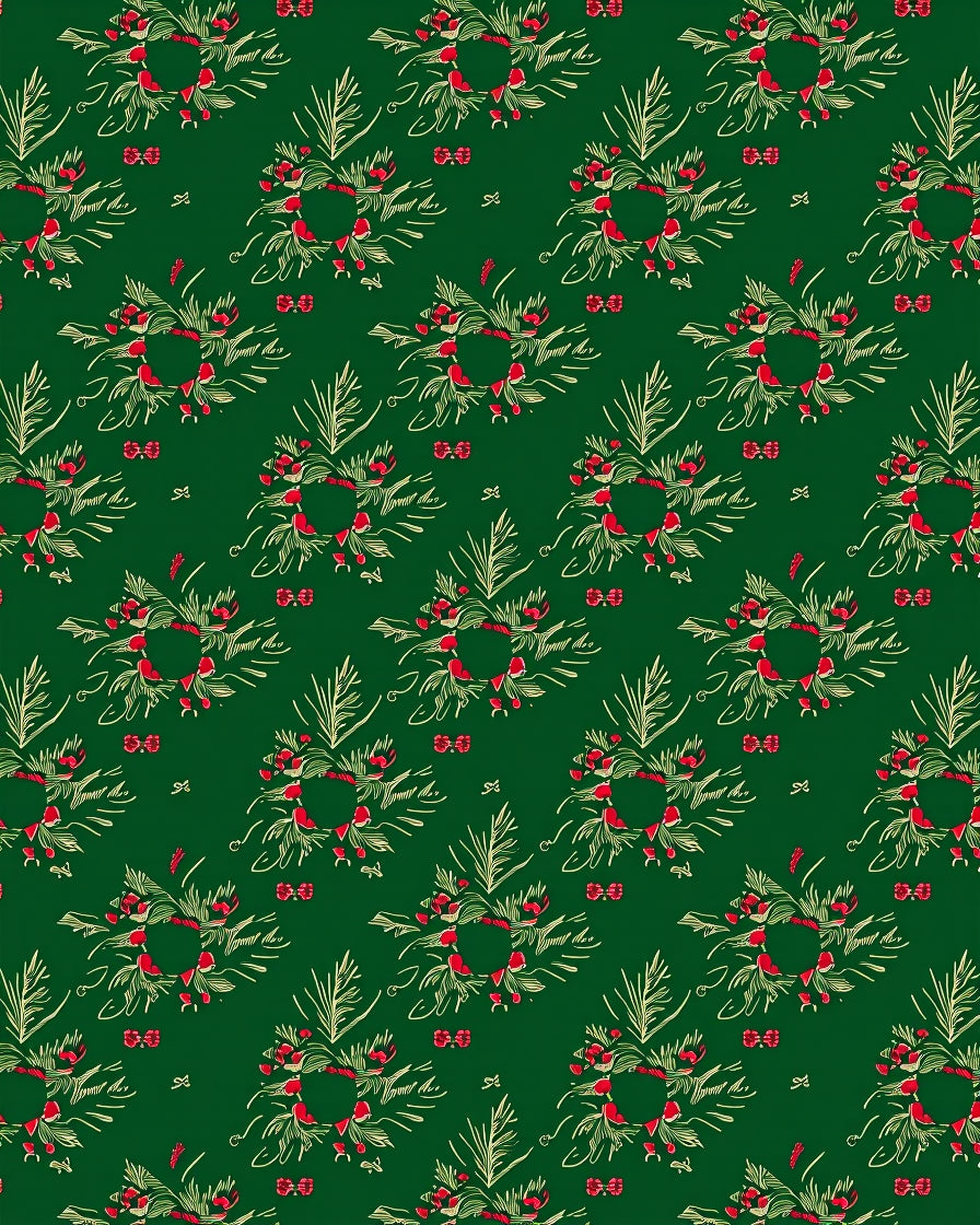 Crimson Bow Wreath Evergreen Repeating Rug