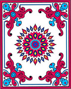 Vibrant Magenta Blue Sunburst Medallion Rug